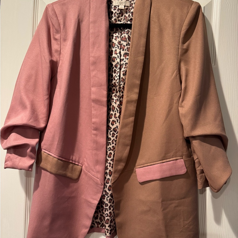 ODDY Pink and Brown Color-Blocked Blazer